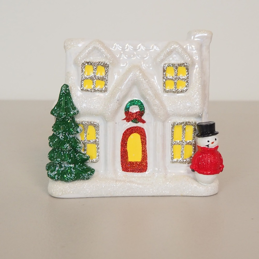 Bath & Body Works‎ Ceramic Glitter Holiday House Hand Soap Holder Christmas Snow